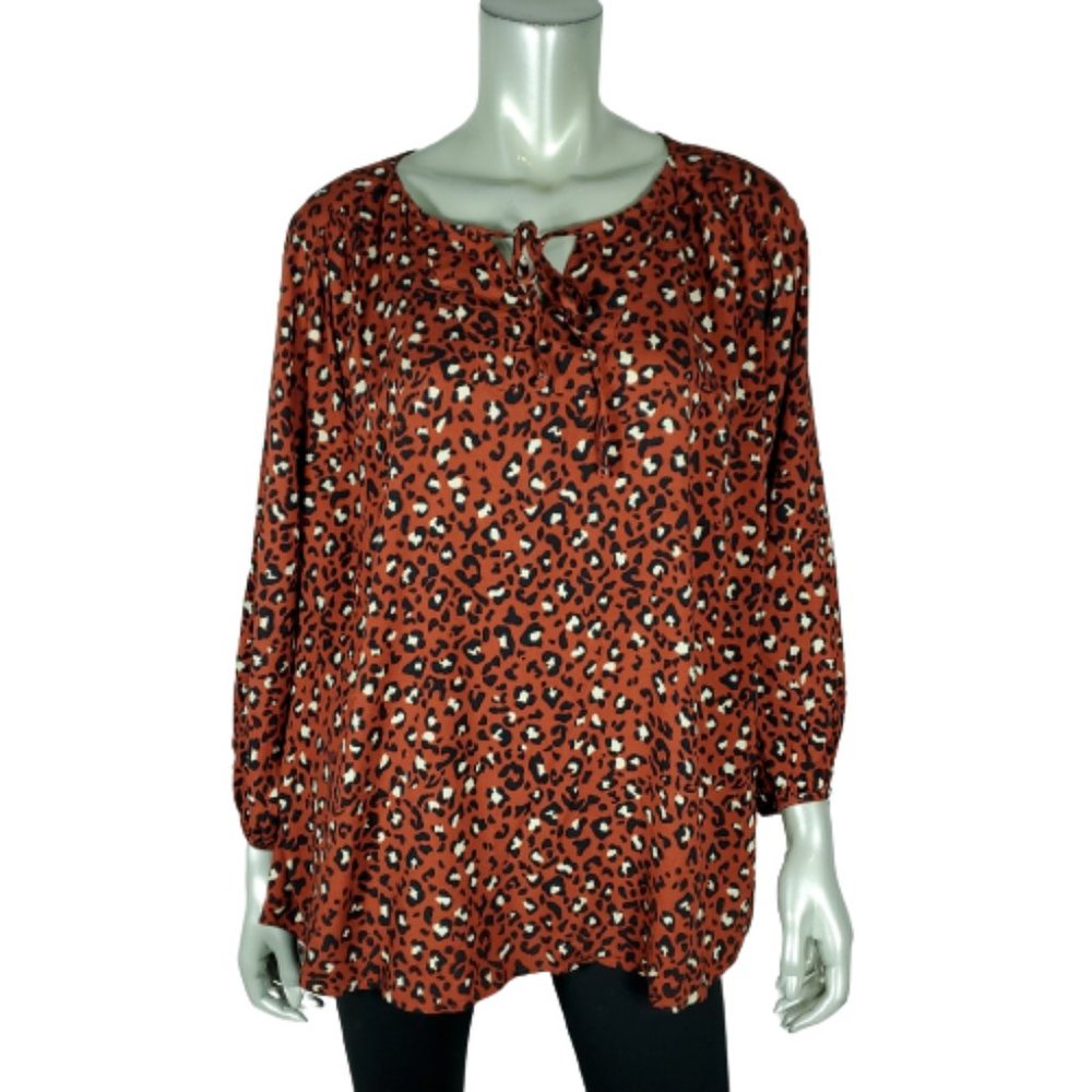Evri Womens Top Plus Sz 1X Leopard Print Crew Neck‎ 3/4 Sleeve Pullover Multicor